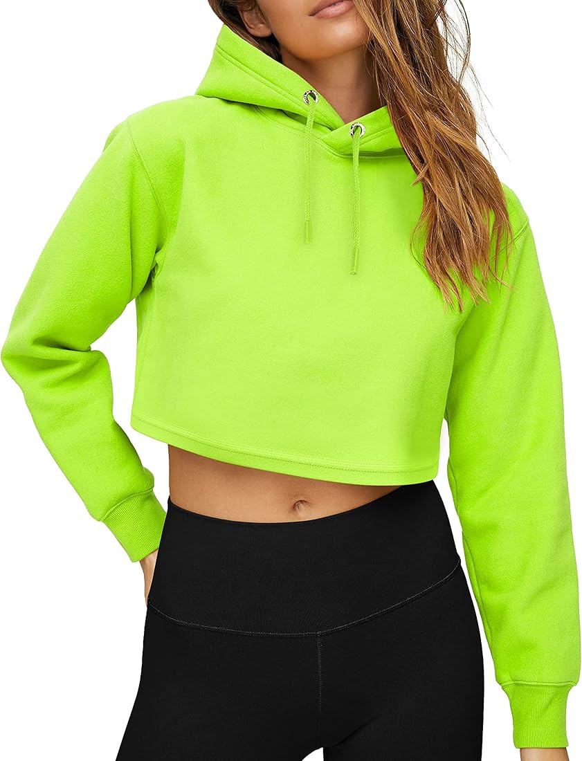 URBAN BUCK Neon Crop Top Hoodies for Women Casual Long Sleeve Cropped Hooded Sweatshirt | Amazon (US)