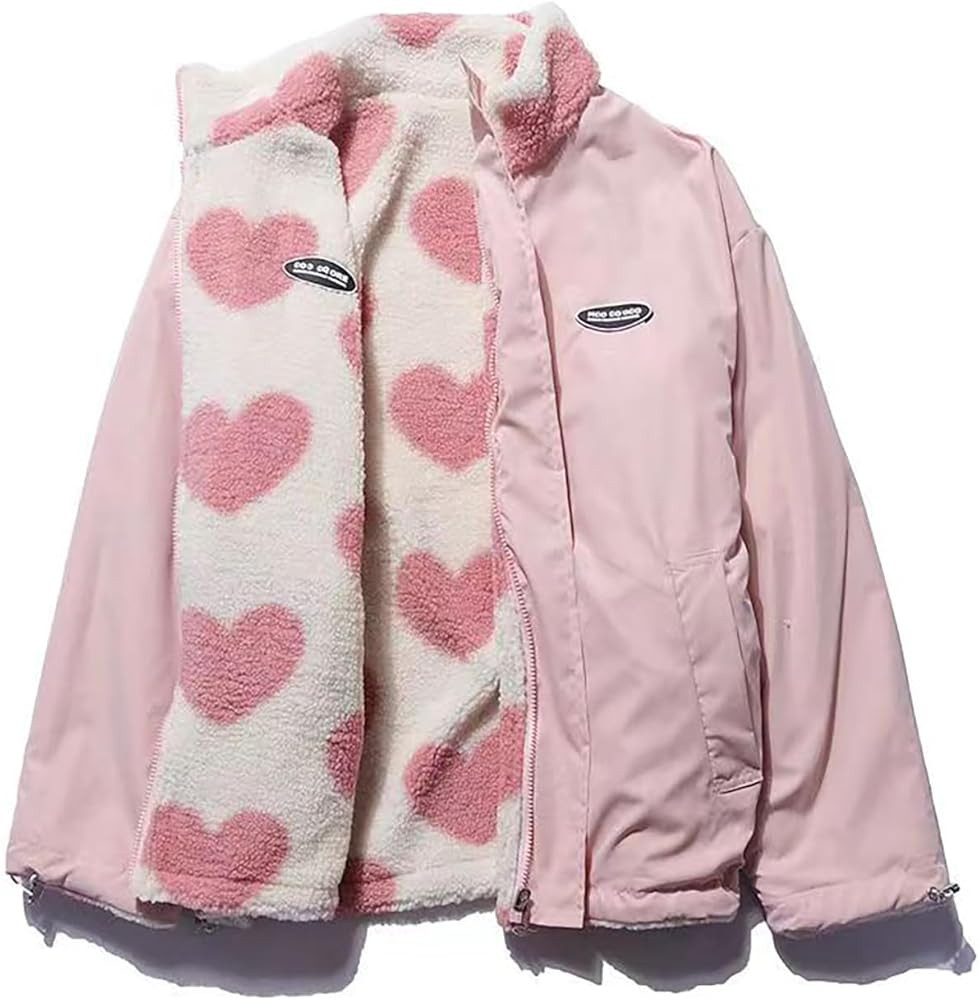Sumleno Women's Fleece Sherpa Jackets Reversible Kawaii Heart Print Fuzzy Zip Up Cutecore Coats A... | Amazon (US)
