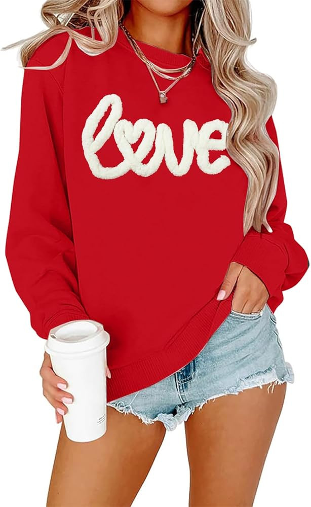 MAXIMGR Valentines Sweatshirt Women Teacher Valentine Shirts sequin Love Heart Graphic Tee Valent... | Amazon (US)