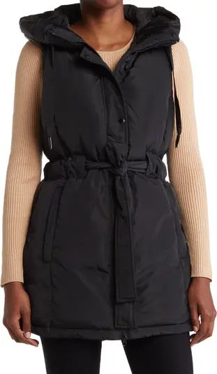 Hooded Tie Waist Puffer Vest | Nordstrom Rack