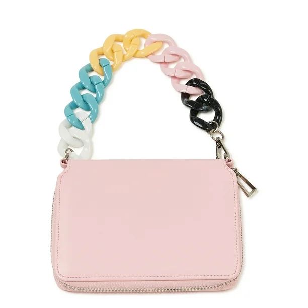 No Boundaries Women's Anika Zip Clutch with Chain Pink Starlight - Walmart.com | Walmart (US)