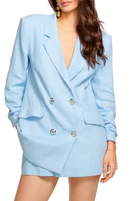 Ramy Brook Gianni Double Breasted Blazer in Misty Blue Slub Linen at Nordstrom, Size 0 | Nordstrom