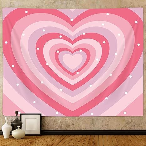 Pink Hearts Tapestry Aesthetic for Girls Bedroom Wall Decor, Red Heart Shaped 2000s 80s 90s Hippi... | Amazon (US)