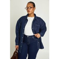 boohoo Women's Plus Oversized Denim Shirt in Indigo | Size: 18 | boohoo (US & Canada)