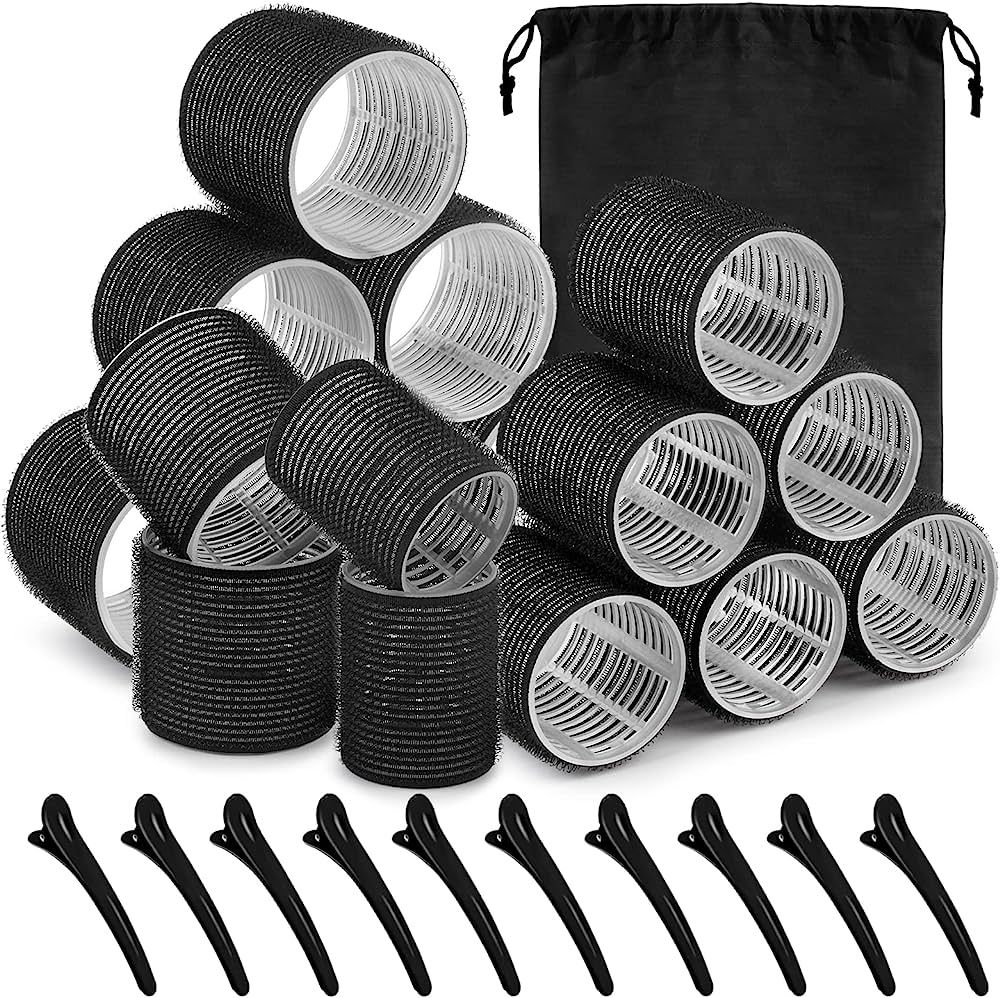 Self grip hair roller set 16 pcs,Heatless hair curlers,Hair rollers with hair roller clips and co... | Amazon (US)
