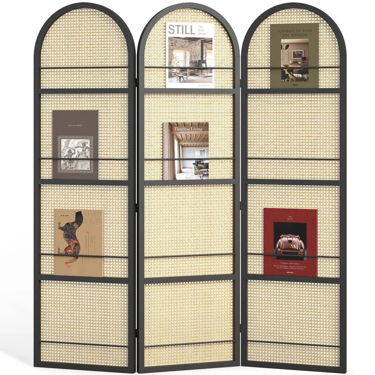 67" Arched Folding Room Divider with Magazine Display Rails | Wayfair North America