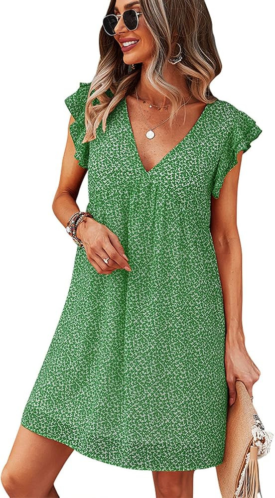 TAMEYA Casual Summer Dresses for Women, Cute Ruffle Sleeves Beach Dress Loose Fit Min... | Amazon (US)