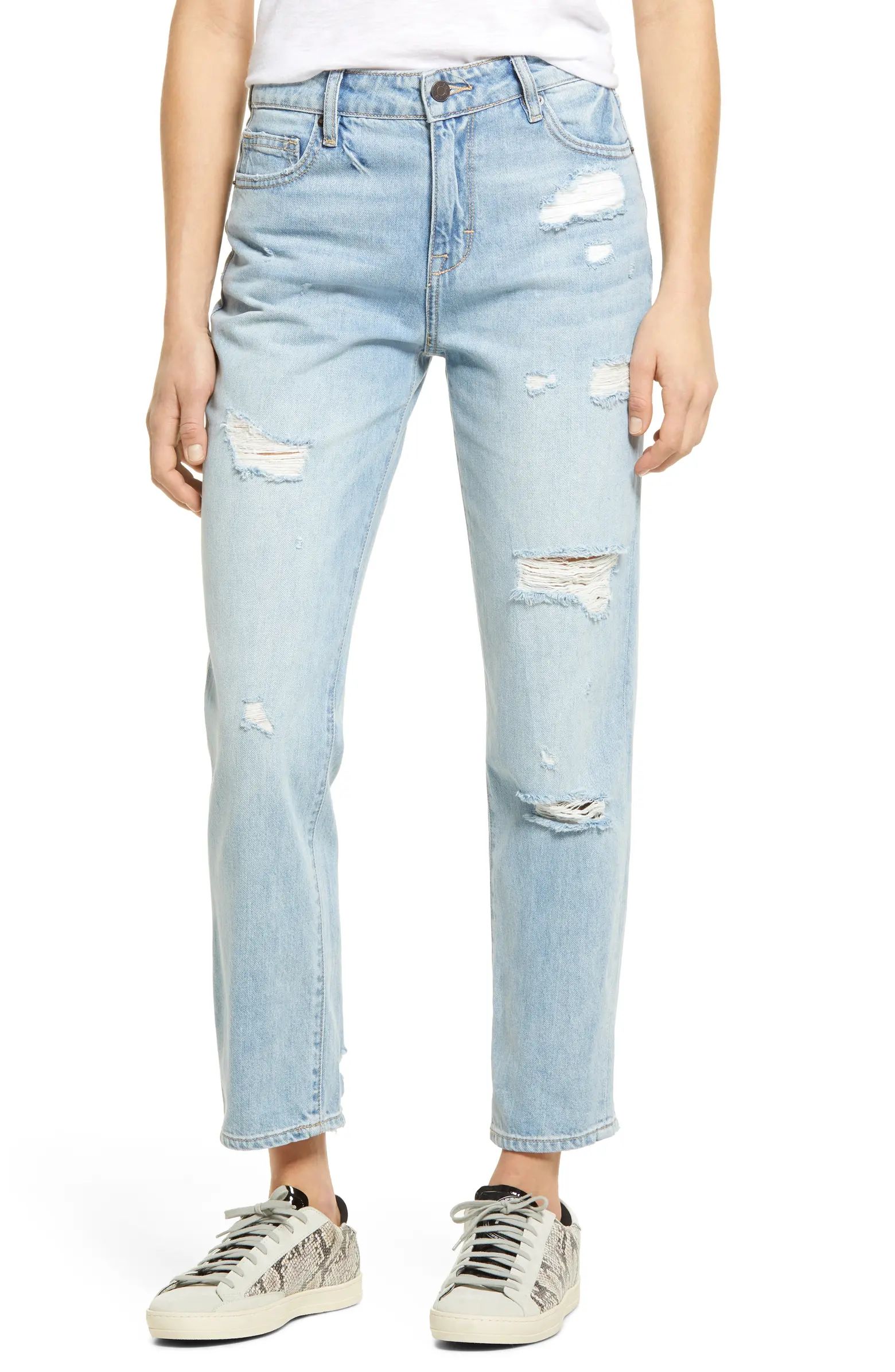 HIDDEN JEANS Classic Ripped High Waist Ankle Straight Leg Jeans | Nordstrom | Nordstrom