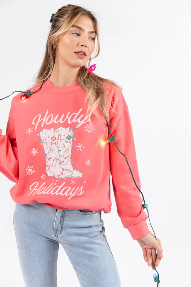 Howdy Holidays Gumdrop Red Graphic Sweatshirt SALE | Pink Lily