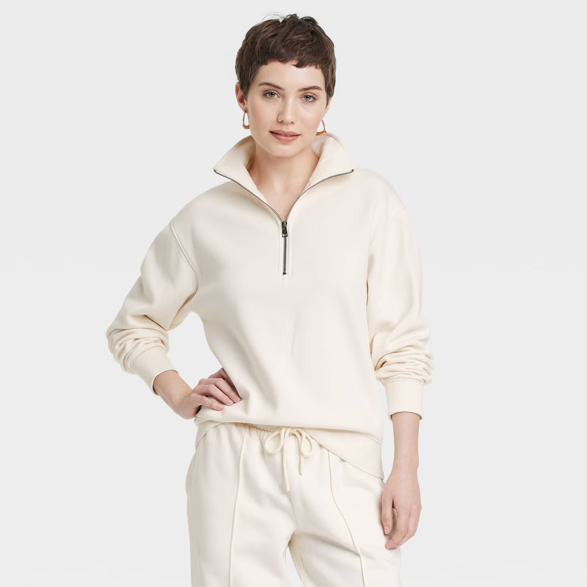 Women's Leisure Studio Quarter Zip Pullover Sweatshirt - Universal Thread™ Cream XS | Target