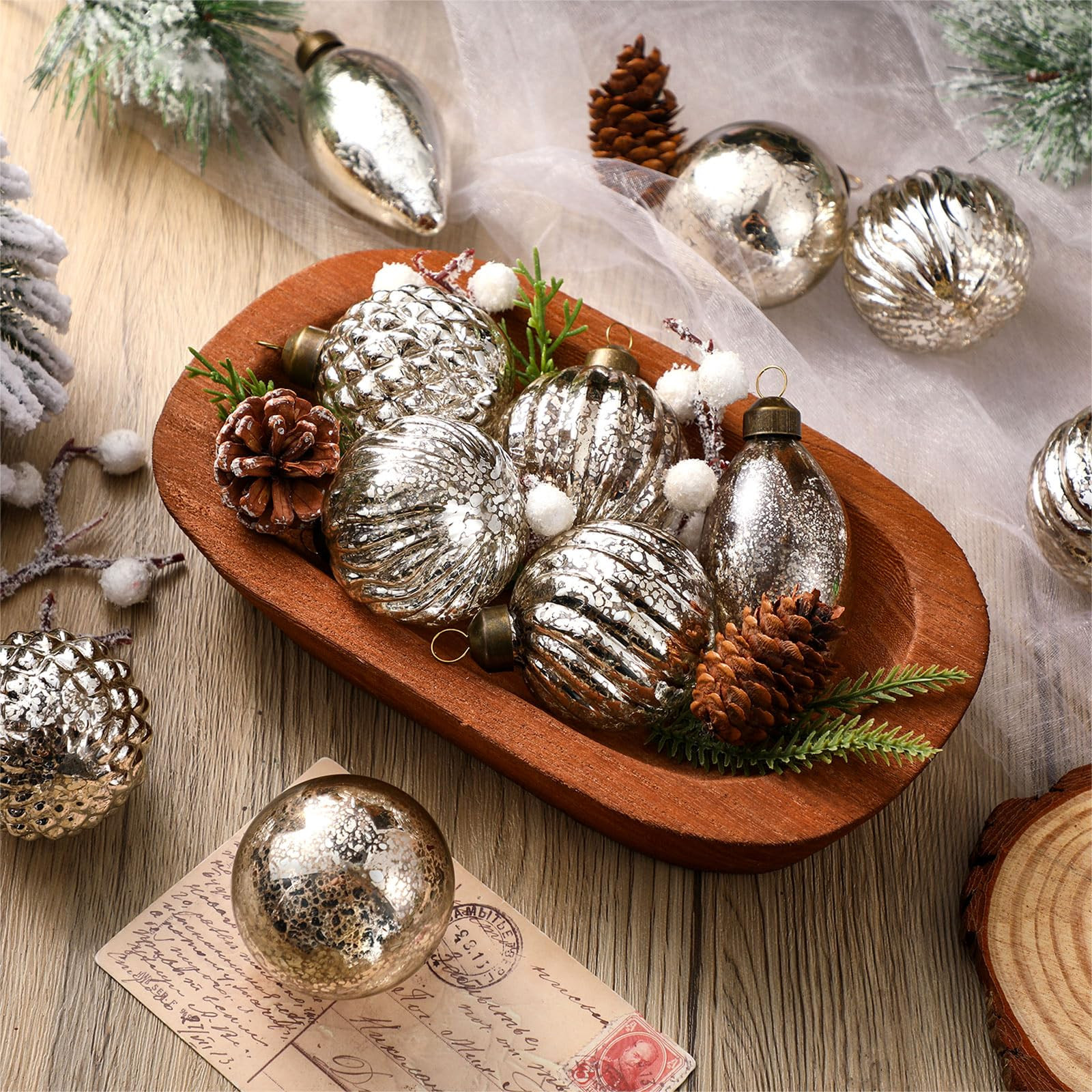 Syhood 18 Pcs Vintage Silver Christmas Mercury Glass Ornaments Rustic Hanging Mercury Glass Balls... | Amazon (US)