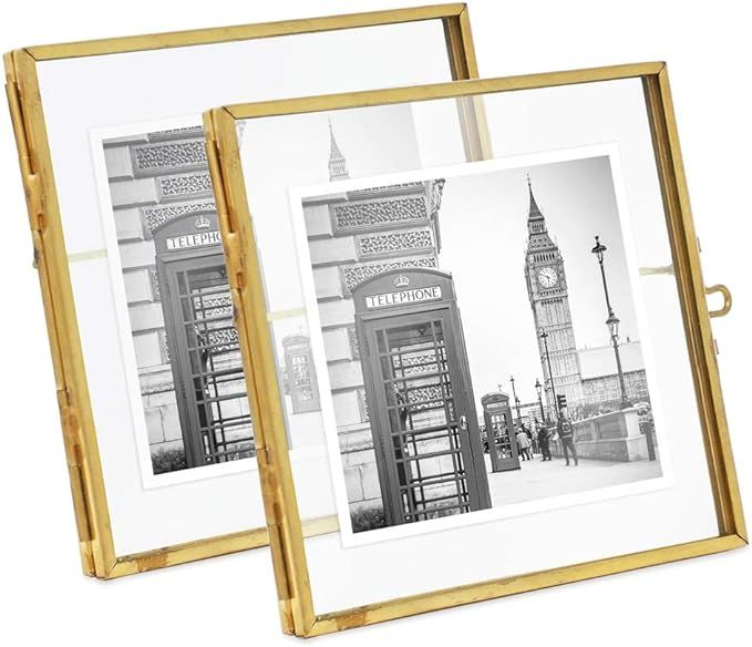 Isaac Jacobs 4x4 (2-Pack), Antique Gold, Vintage Style Brass and Glass, Metal Floating Picture Fr... | Amazon (US)