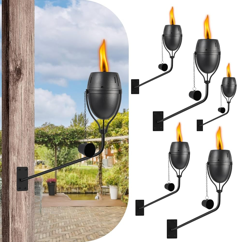Wall Mounted Citronella Torches Set of 6, 14 Oz Garden Torches for Outside, Refillable Flame Ligh... | Amazon (US)