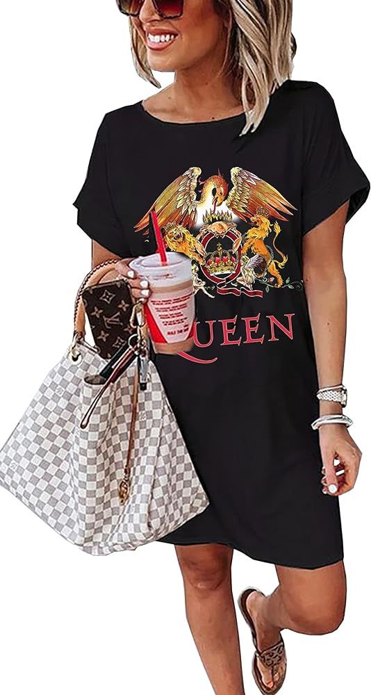 Vintage Rock Country Music Dress for Women Rock Concert Band Graphic Tshirt Casual Letter Print S... | Amazon (US)