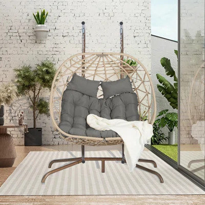 Double Egg Chair With Stand For Indoor And Outdoor Use, UV-Resistant Cushions, Durable Wicker Rattan, 600 Lbs Capacity, Ideal For Patio And Balcony | Wayfair North America
