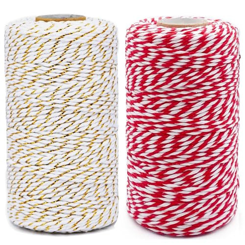 Christmas Twine for Gift Wrapping DIY & Crafts,2 Rolls,656 feet in Total,Gold White and Red White | Amazon (US)