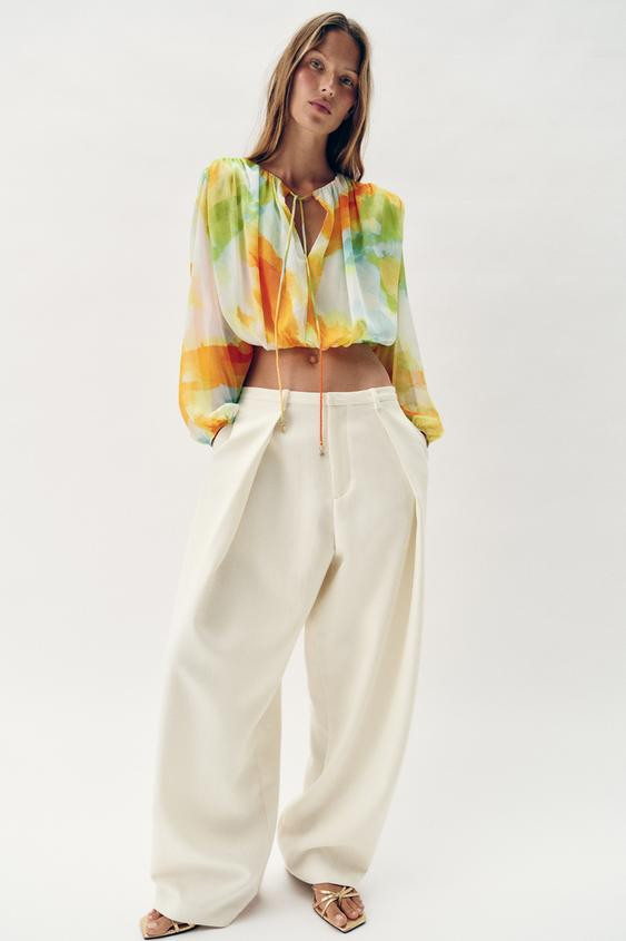 PRINTED CROPPED BLOUSE | Zara US