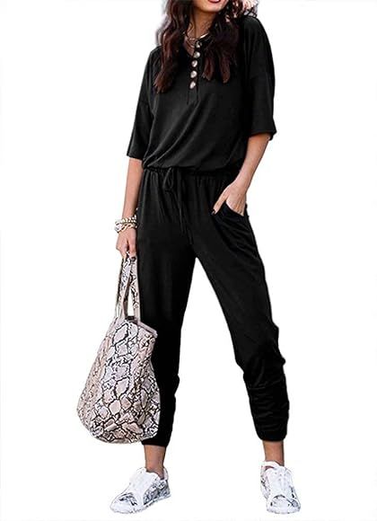 Fixmatti 2 Piece Outfit Solid Color Casual Loungewear Sweatsuits for Women | Amazon (US)