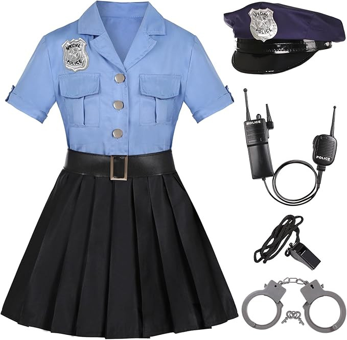 Girls Police Officer Costume Kids Cop Uniform for Girls Cop Cosplay Costume | Amazon (US)