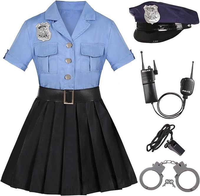 Girls Police Officer Costume Kids Cop Uniform for Girls Cop Cosplay Costume | Amazon (US)