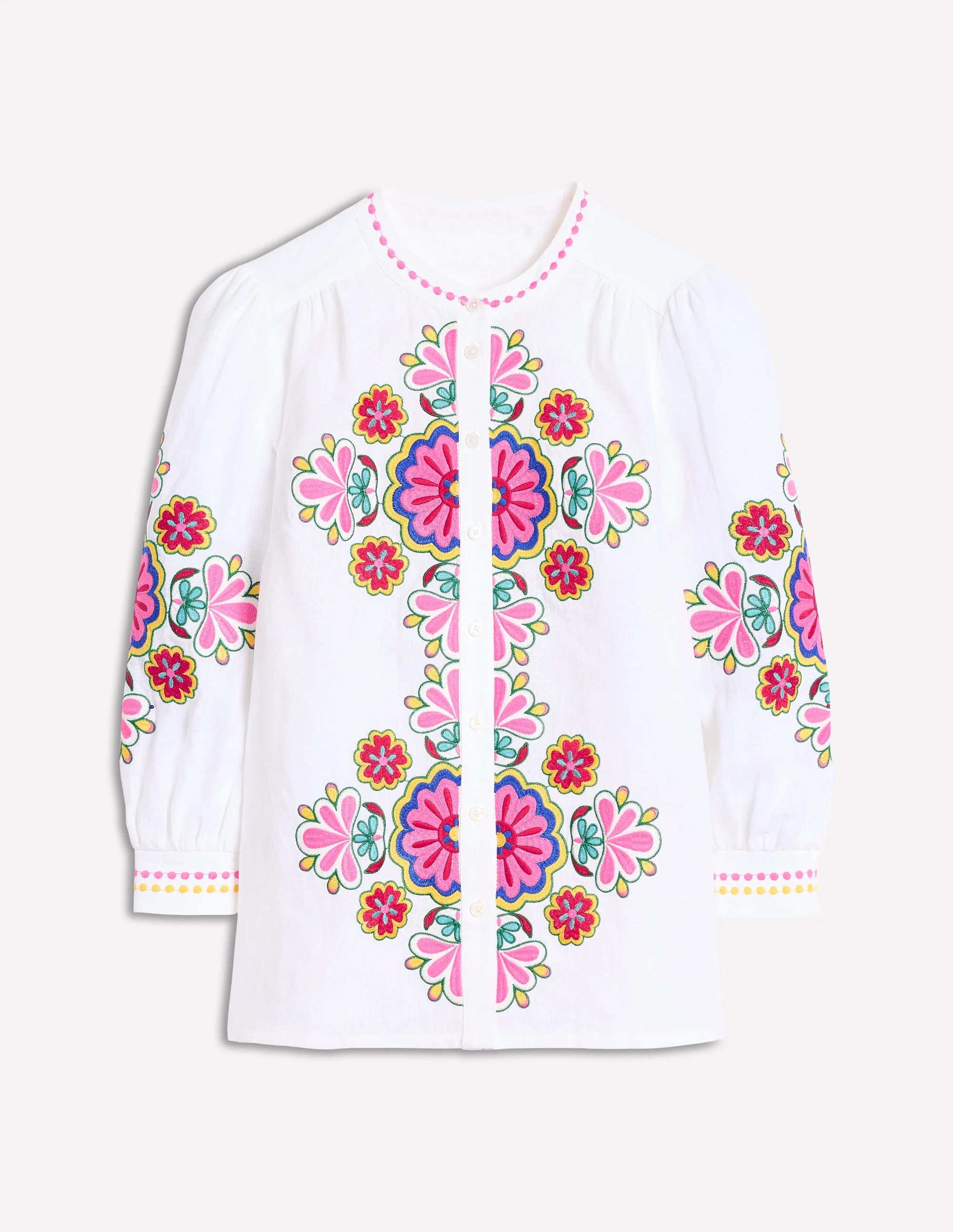 Alicia Linen Top-White, Floral Embroidery | Boden (US)