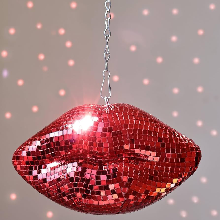 Red Lips Disco Ball Decor, Hanging Disco Ball Ornament, Lip-Shaped Pop Art Decoration, Cute Handm... | Amazon (US)