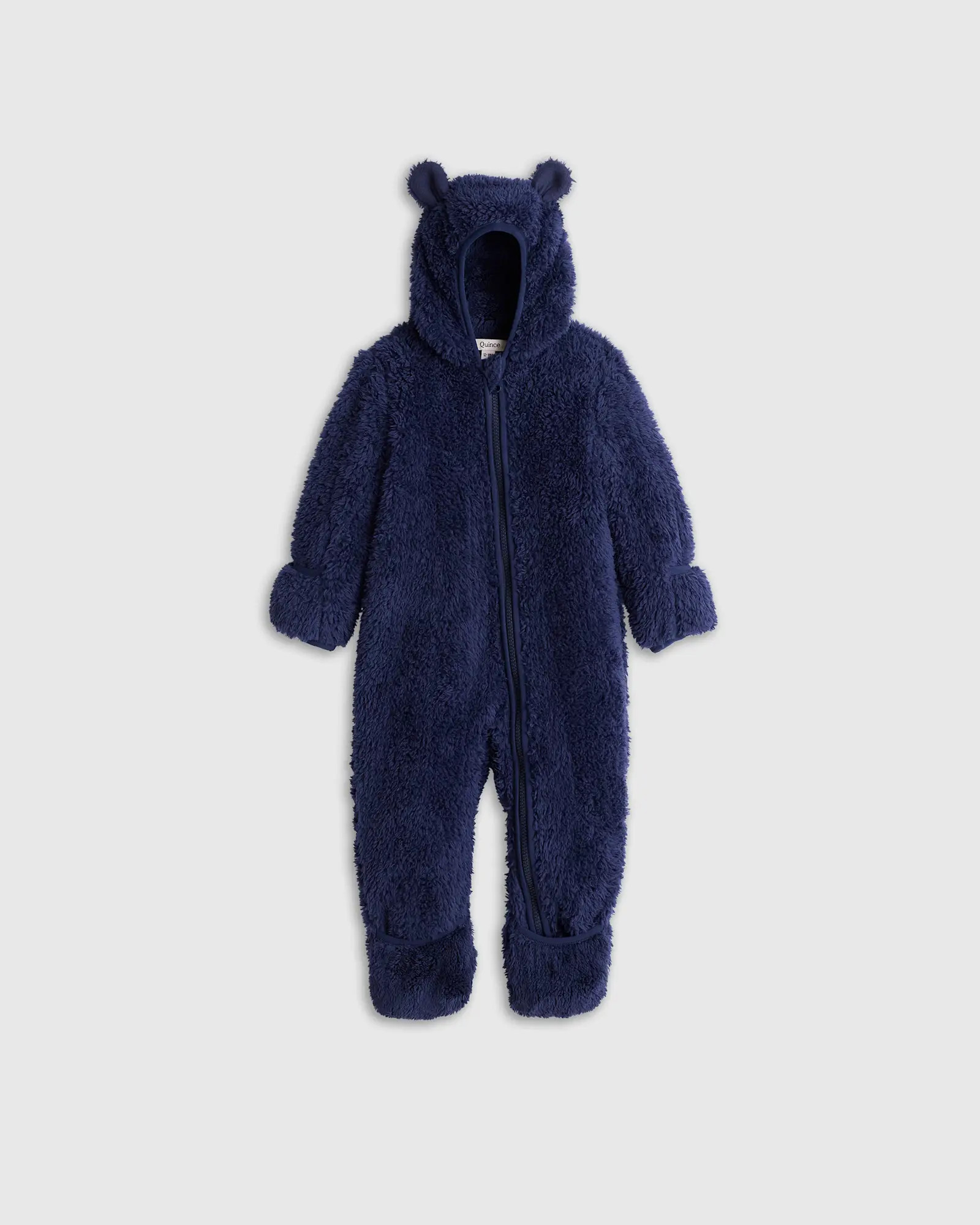 Recycled Sherpa Fleece Baby Bear Bunting - Baby in Navy | Quince