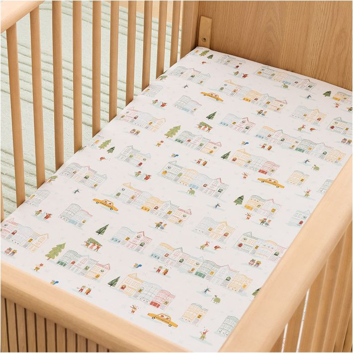 Festive Friends City Scene Crib Fitted Sheet | West Elm (US)