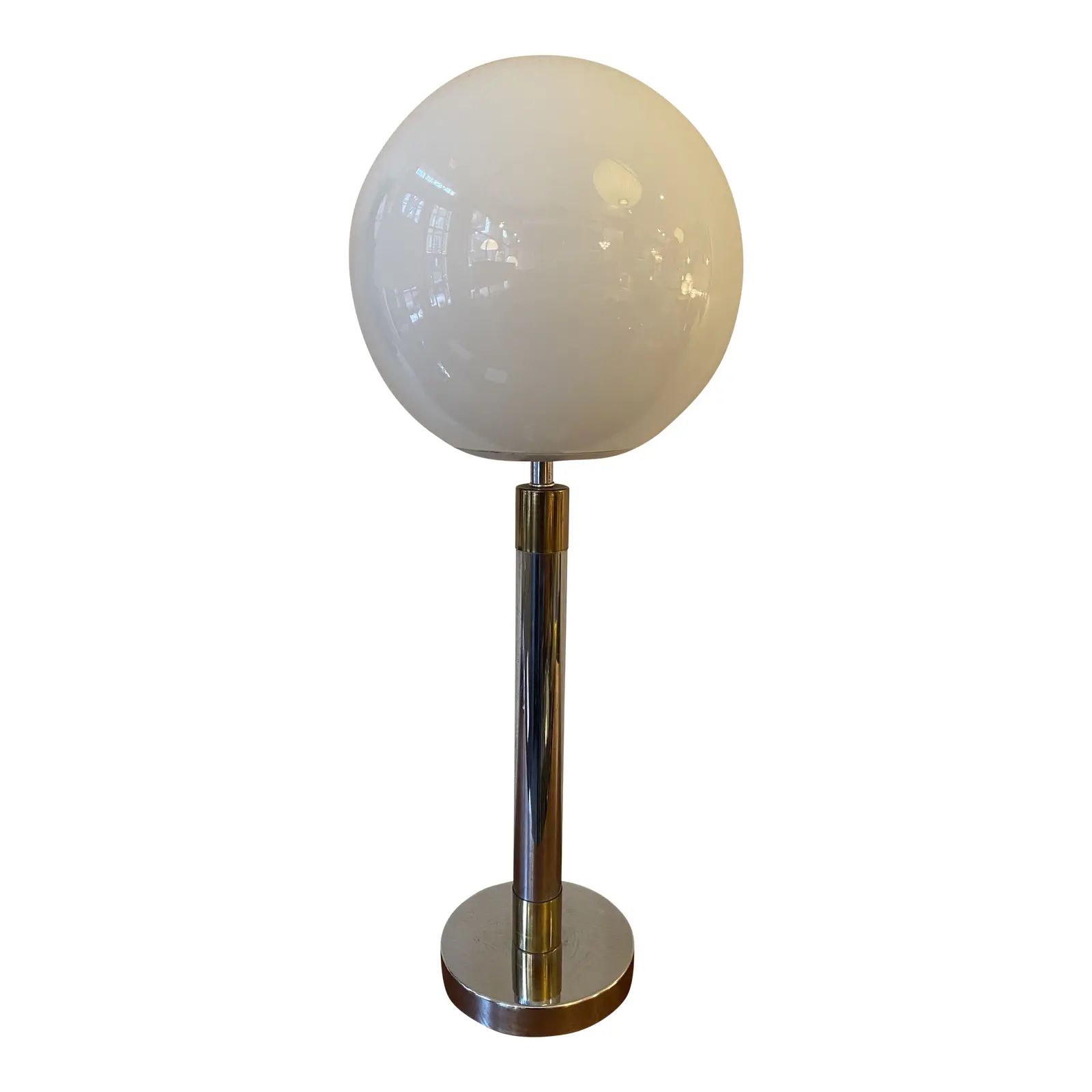1970s Chrome and Brass Ball Globe Table Lamp | Chairish