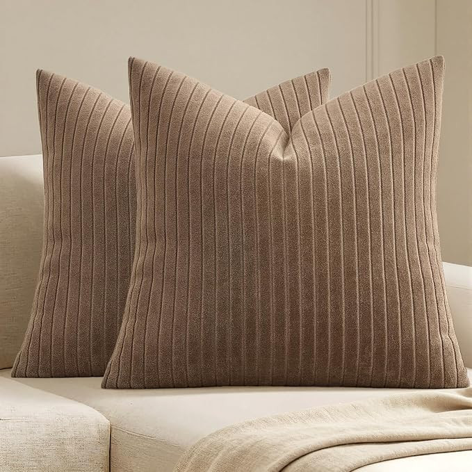 MIULEE Set of 2 Cocoa Brown Decorative Fall Throw Pillow Covers 18x18 Inch, Thick Soft Textured S... | Amazon (US)