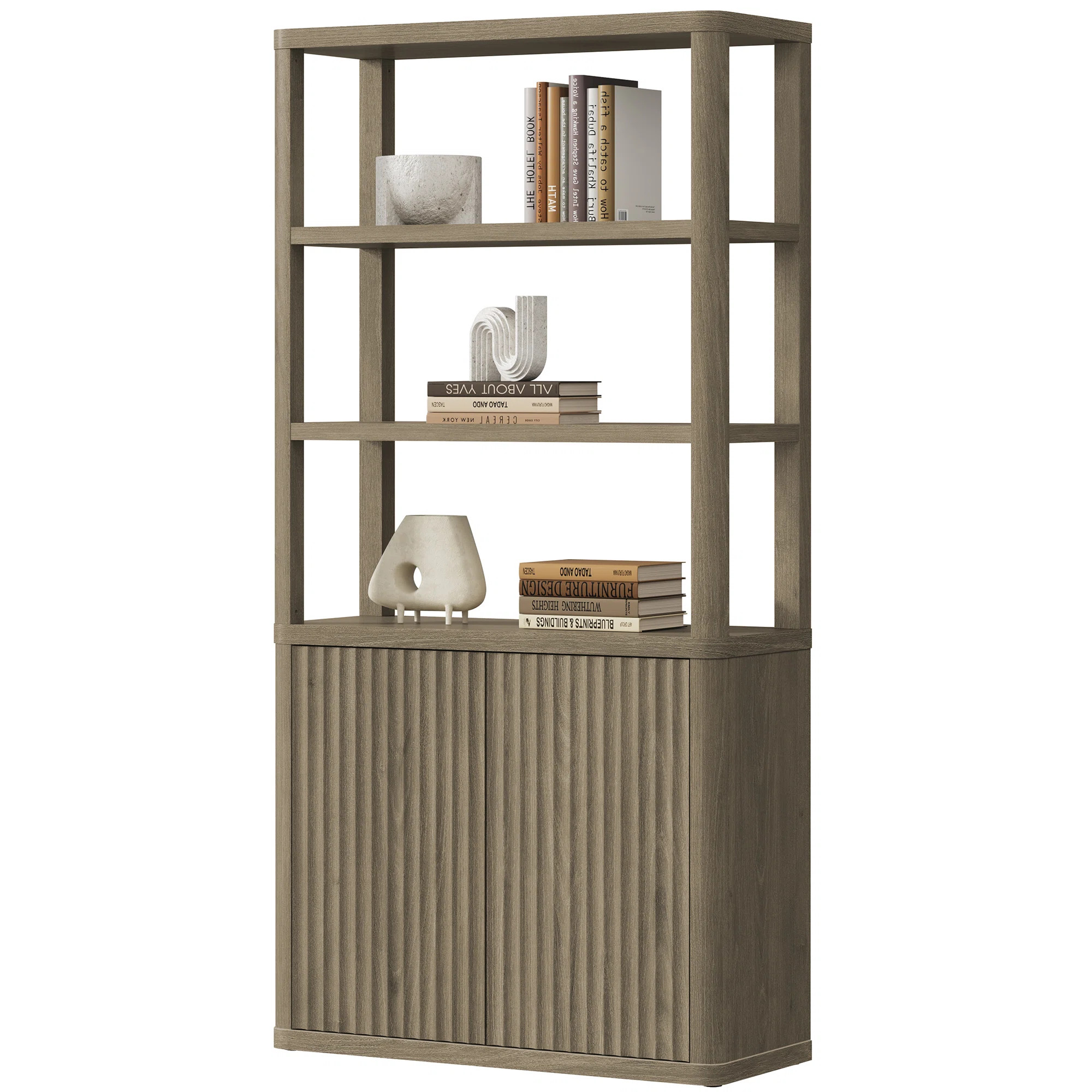 Latitude Run® Cesiro 6-Tier Bookcase With 2 Fluted Doors And Adjustable Shelves & Reviews | Wayf... | Wayfair North America