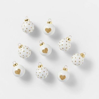 White & Gold Mini 40mm Glass Ornaments 9ct - Sugar Paper™ | Target