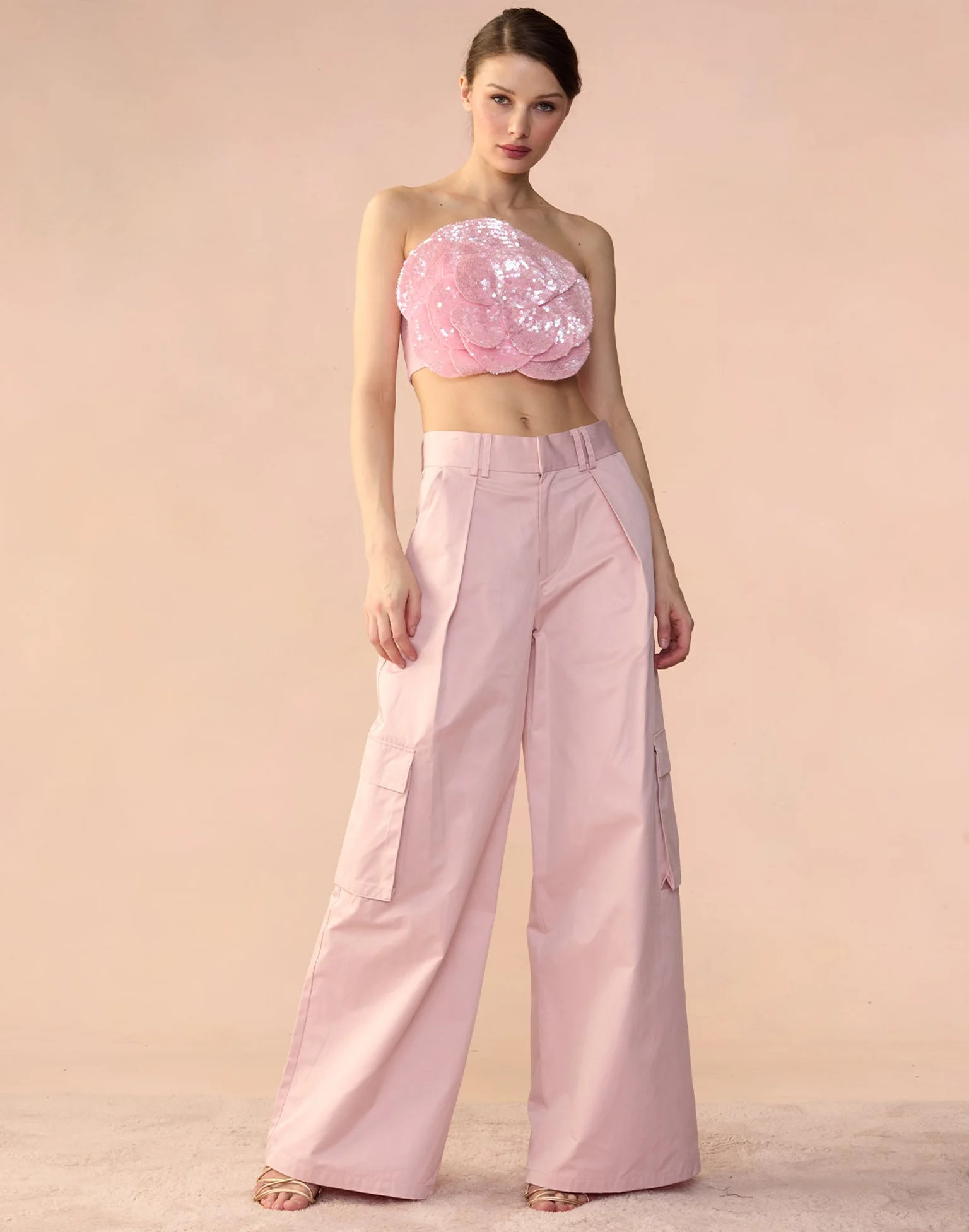 Sequin Flower Bandeau Top - Light Pink | Verishop