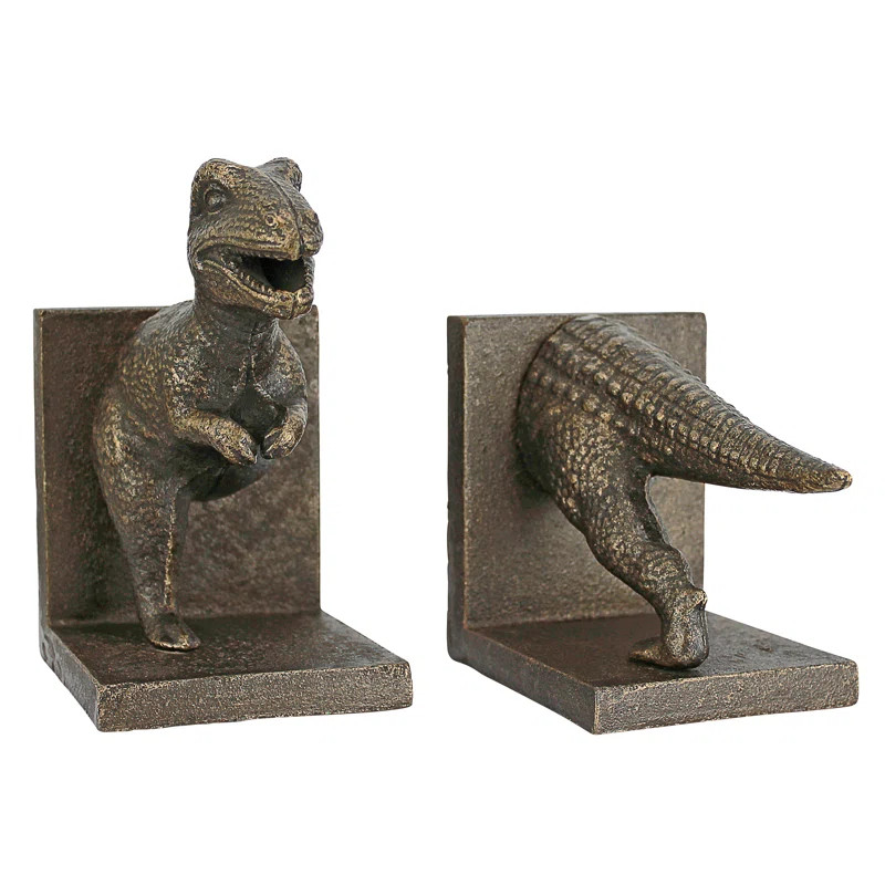 T-Rex Dinosaur Cast Iron Sculptural Bookends | Wayfair North America