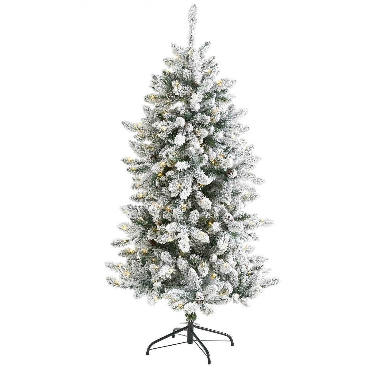 5ft Nearly Natural Pre-Lit LED Flocked Livingston Fir with Pinecones Artificial Christmas Tree Cl... | Target