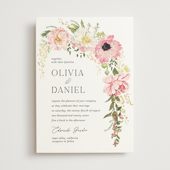 "Timeless Blooms" - Customizable Foil-pressed Wedding Invitations in Pink by Susan Moyal. | Minted