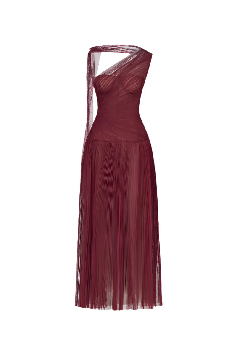 BORDEAUX DRAPED MIDI DRESS | Montsand | CULT MIA | CULT MIA UK LTD