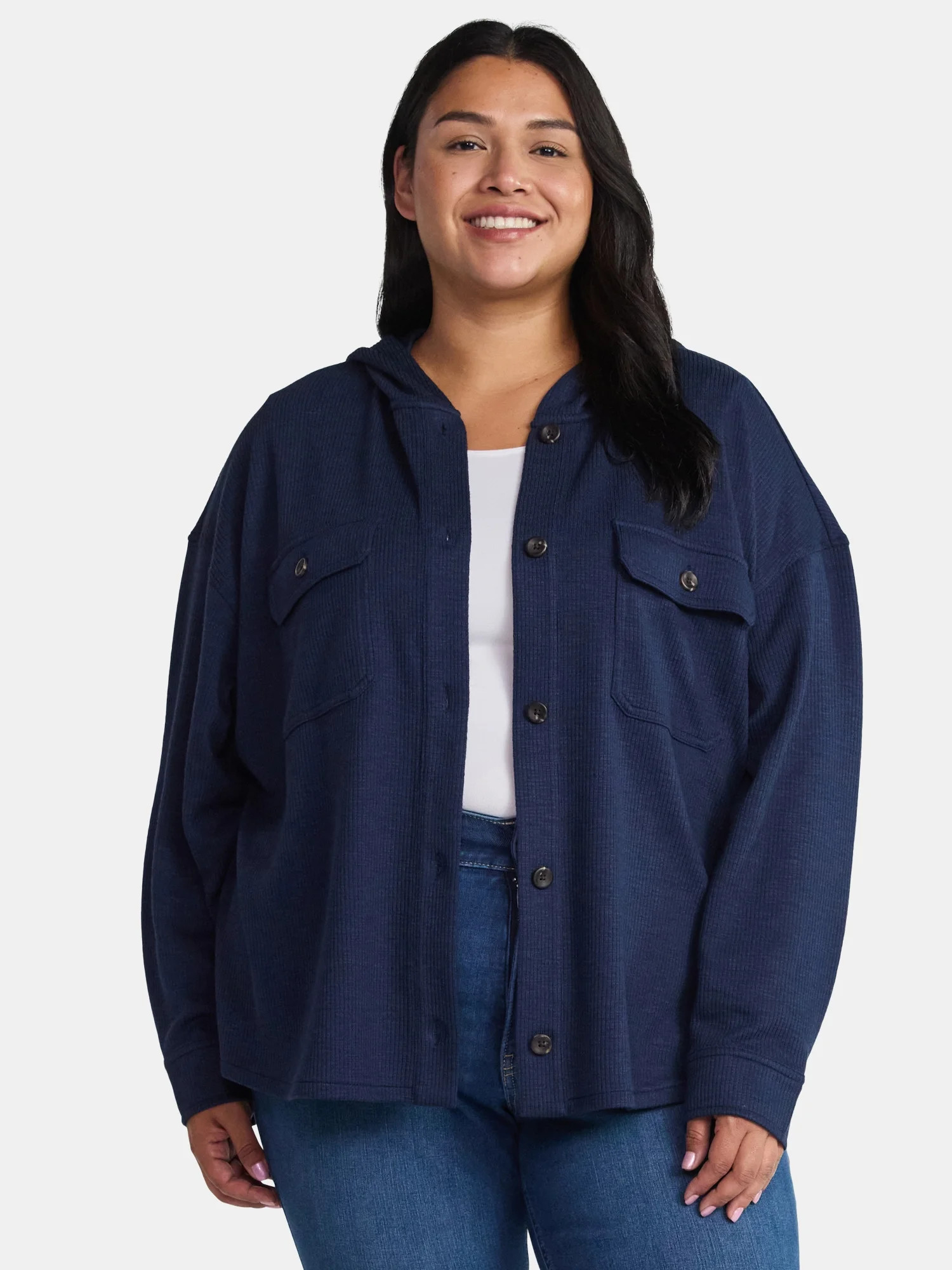 Time and Tru Women's and Women's Plus Ribbed Shirt with Hood, Sizes XS-4X | Walmart (US)