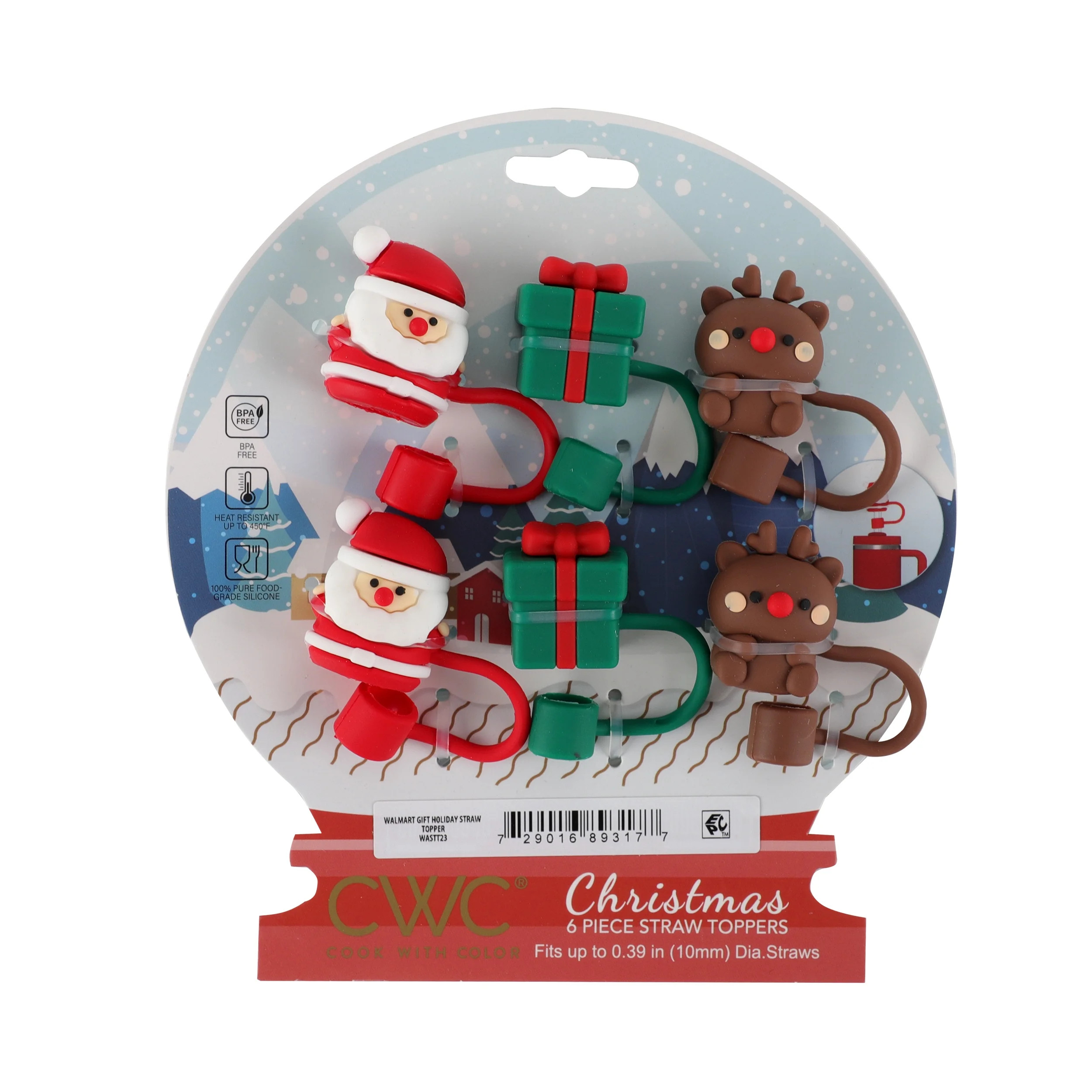 Cook with Color multi color winter wonderland theme holiday straw toppers - Walmart.com | Walmart (US)