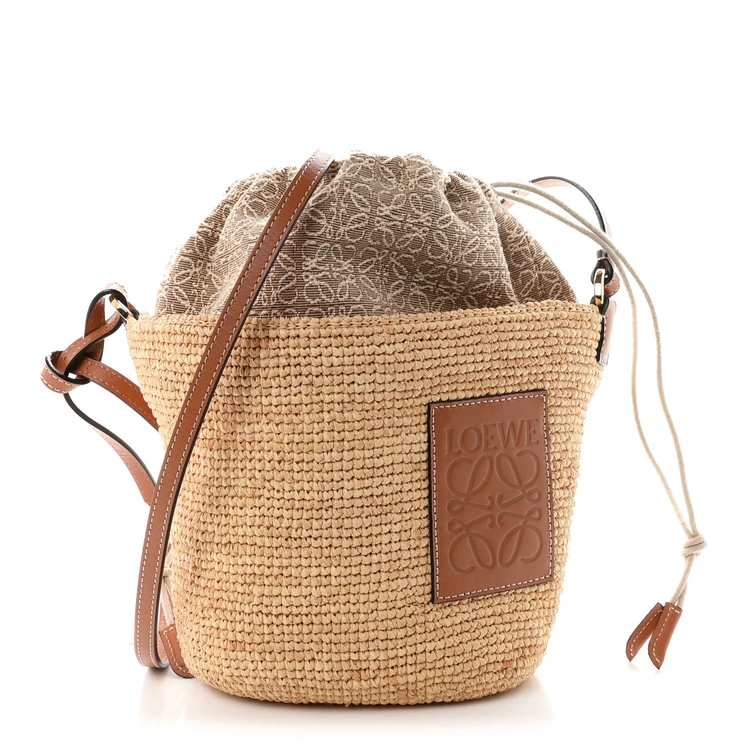 Loewe Calfskin Raffia Anagram Paulas Ibiza Pochette Bag Natural Tan 1962715 | FASHIONPHILE (US)