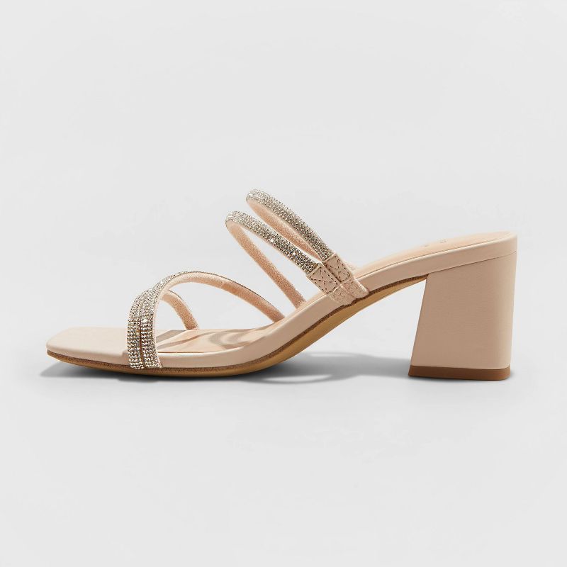 Women's Blakely Rhinestone Mule Heels - A New Day™ Light Beige | Target