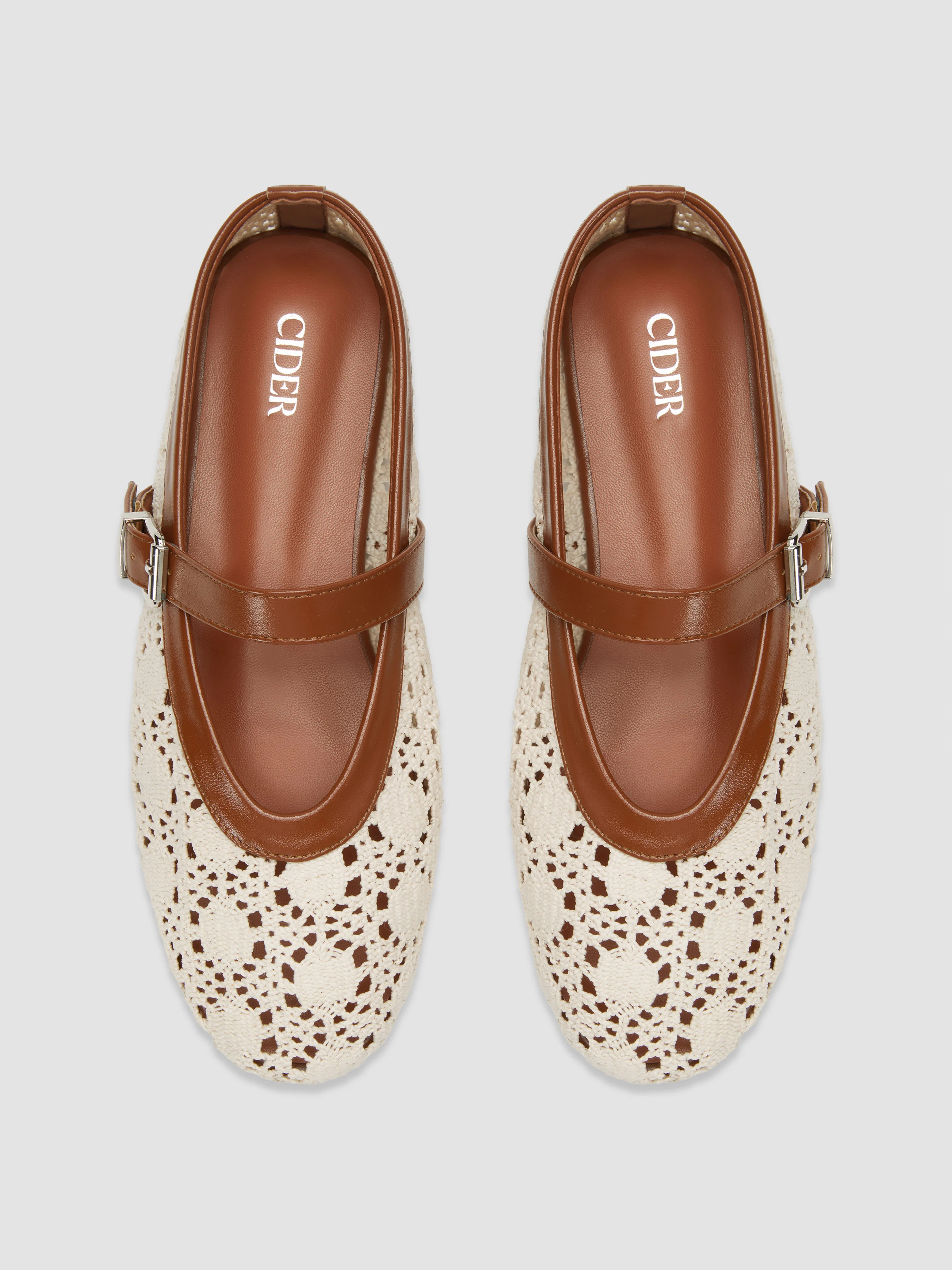 FLORAL WOVEN & FAUX LEATHER ADJUSTABLE STRAP FLATS For Daily Casual Picnic Vacation | Cider