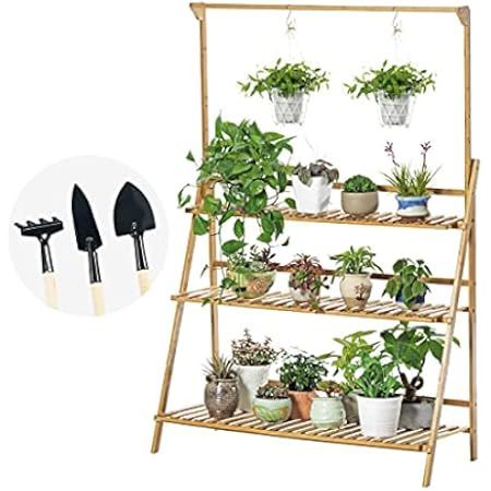 VIVOSUN Bamboo Plant Stand 3 Tier for Indoor Plants, Hanging Plant Rack Foldable Tall Plant Shelf In | Amazon (US)