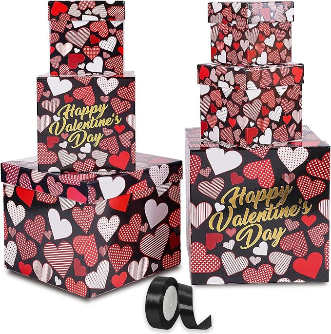 6PCS Valentine's Day Nesting Gift Boxes With Lid, Square With Ribbon, Decorative Assorted Size fo... | Amazon (US)