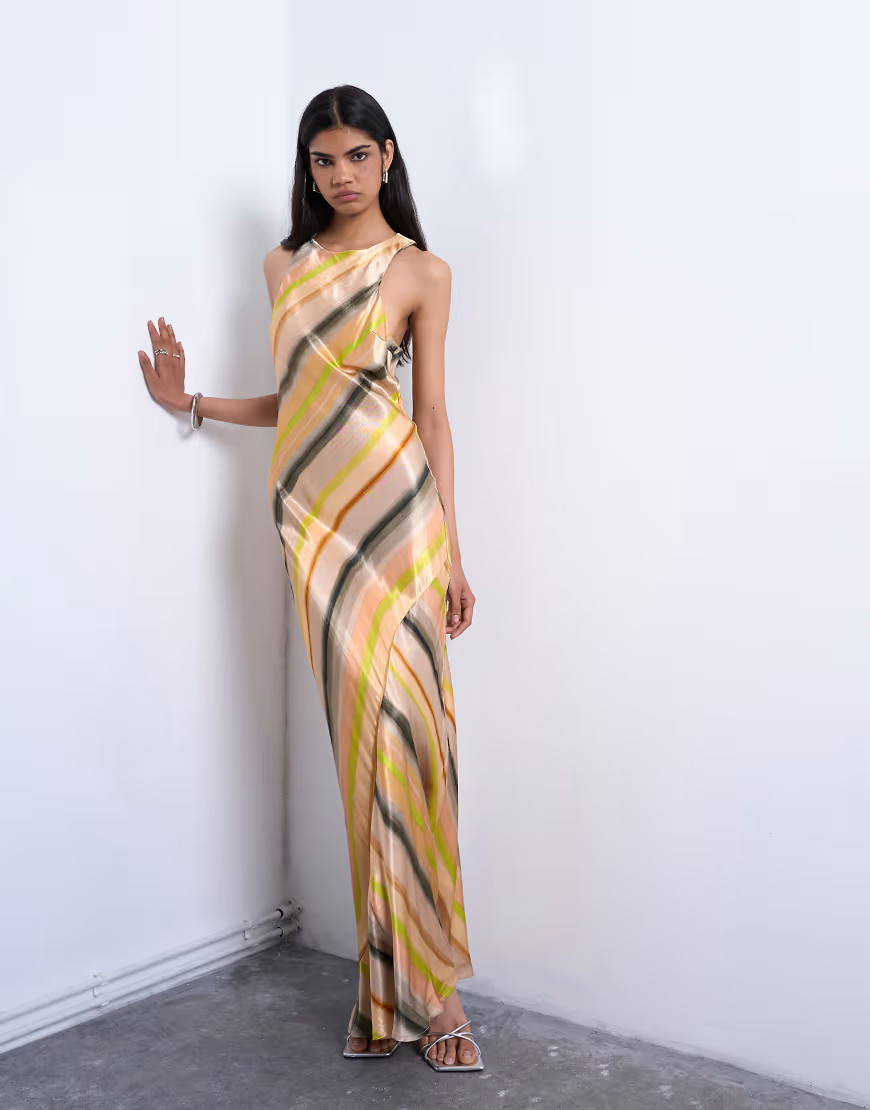 Topshop high neck racer satin midi dress in ombre stripe-Multi | ASOS (Global)