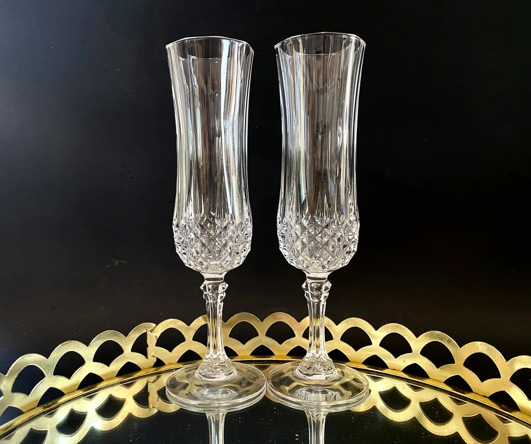 Vintage Crystal Champagne Flutes, Champagne Toasting Glasses - Longchamp Glasses - Crystal d'Arqu... | Etsy (Global)