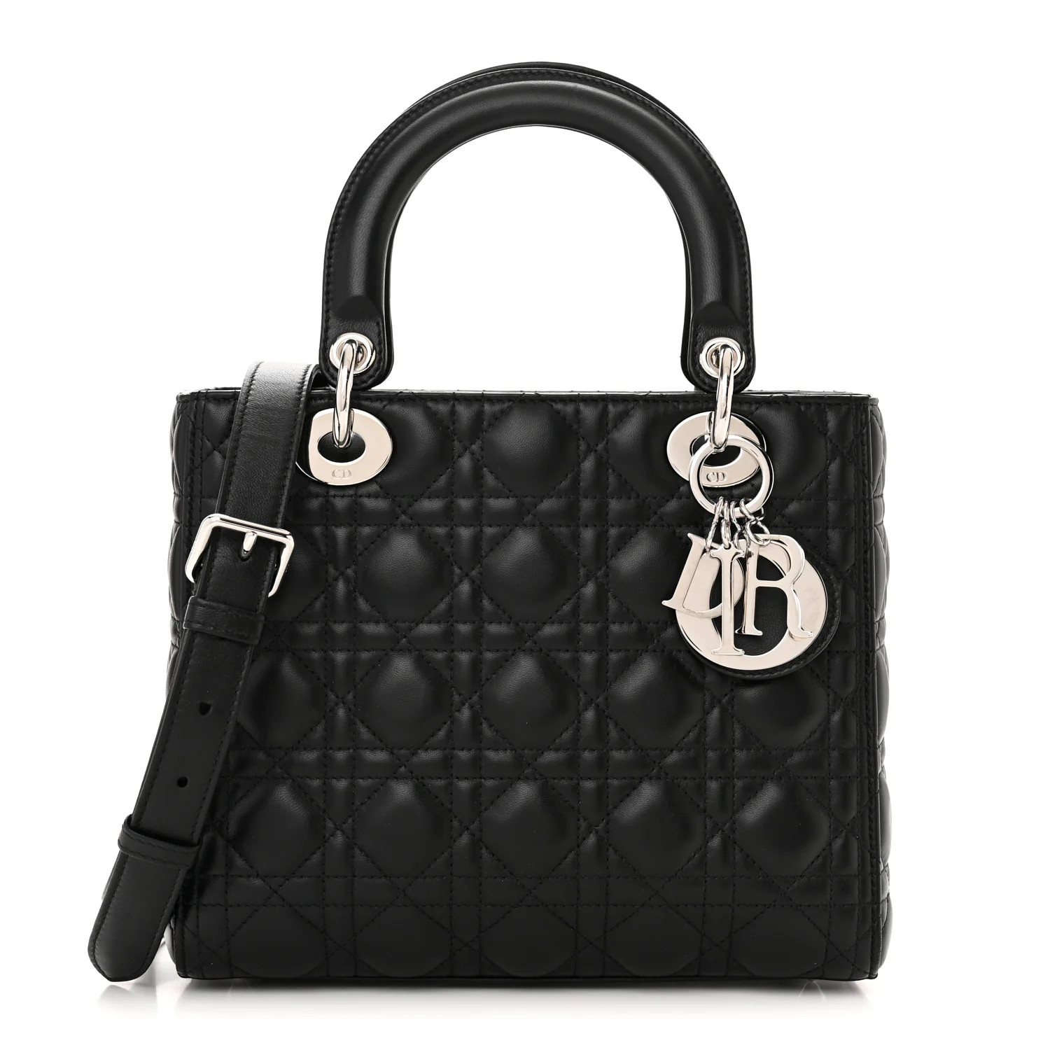 Lambskin Cannage Medium Lady Dior Black | FASHIONPHILE (US)
