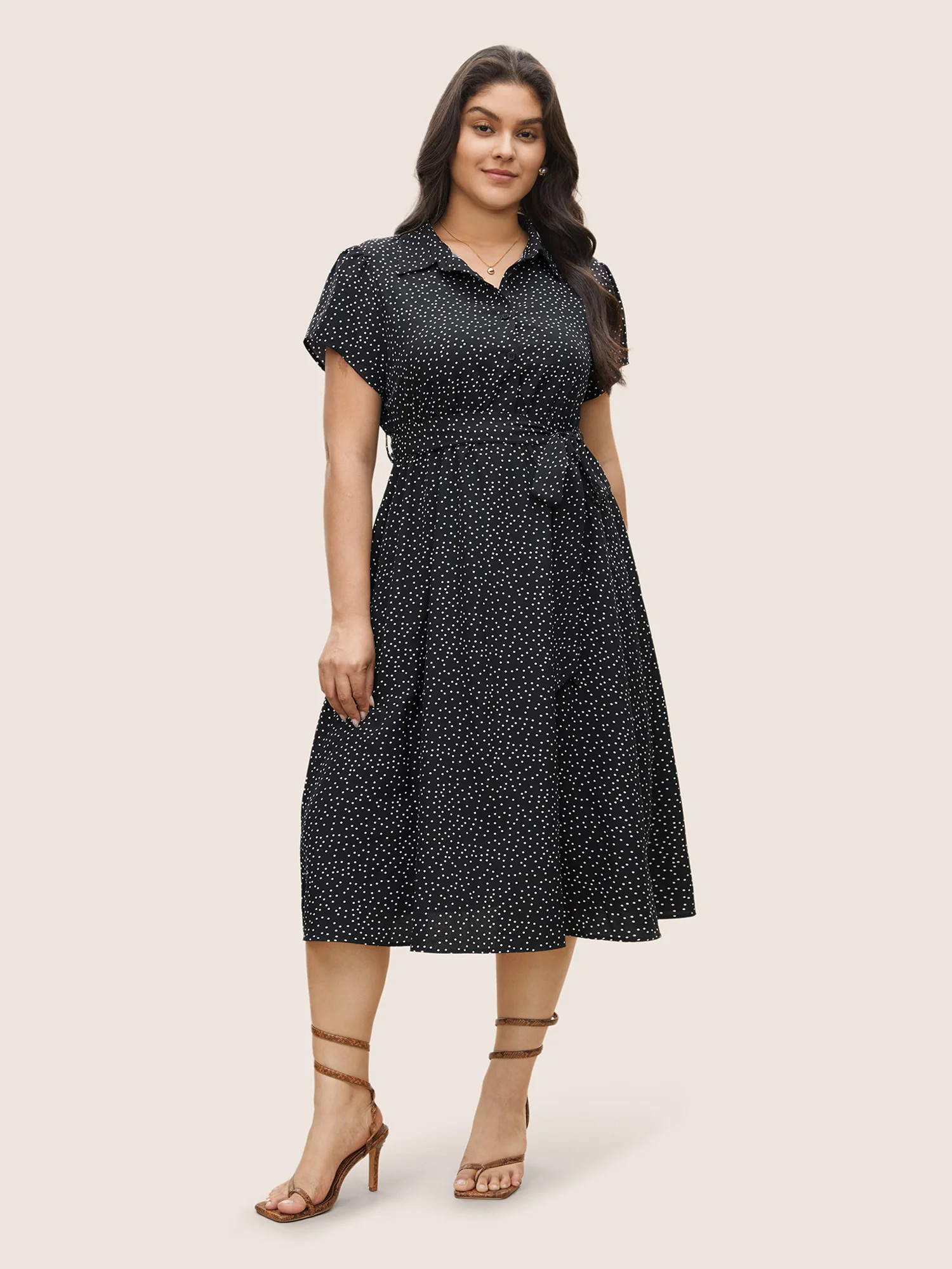 Polka Dot Shirt Collar Pocket Button Up Dress | Bloomchic