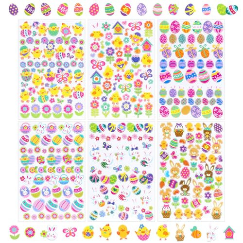 Naler 300+pcs Easter Stickers Sheet Assorted Bunny Stickers for Easter Party Favor DIY Craft Art Making Decoration, 6-Pack | Amazon (US)