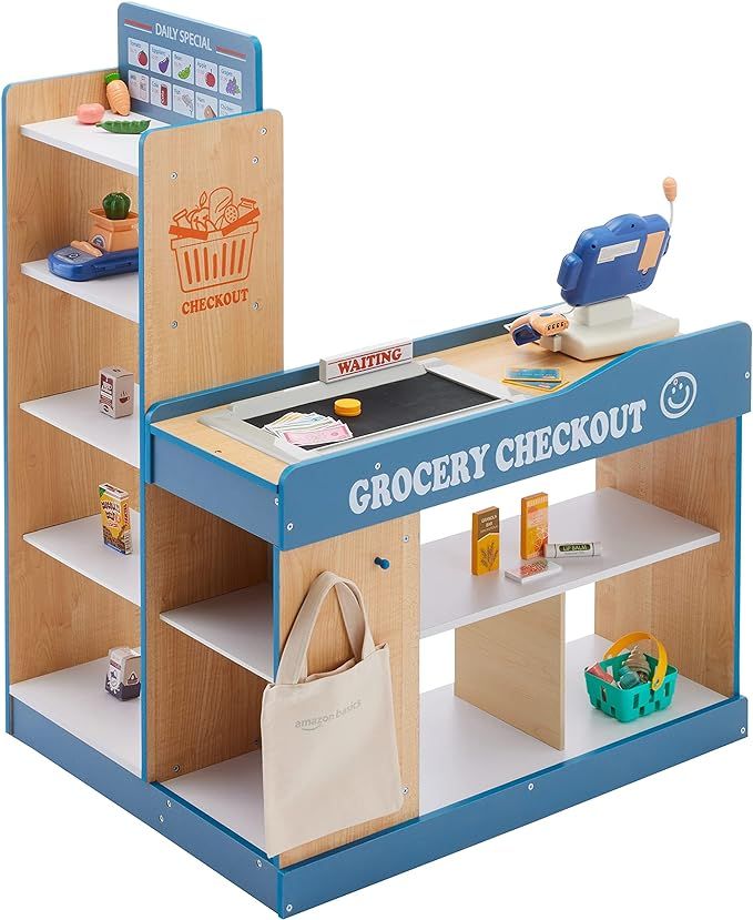 Amazon Basics Grocery Store Checkout Counter, Kids Supermarket Pretend Play Store, Gift for Age 3... | Amazon (US)